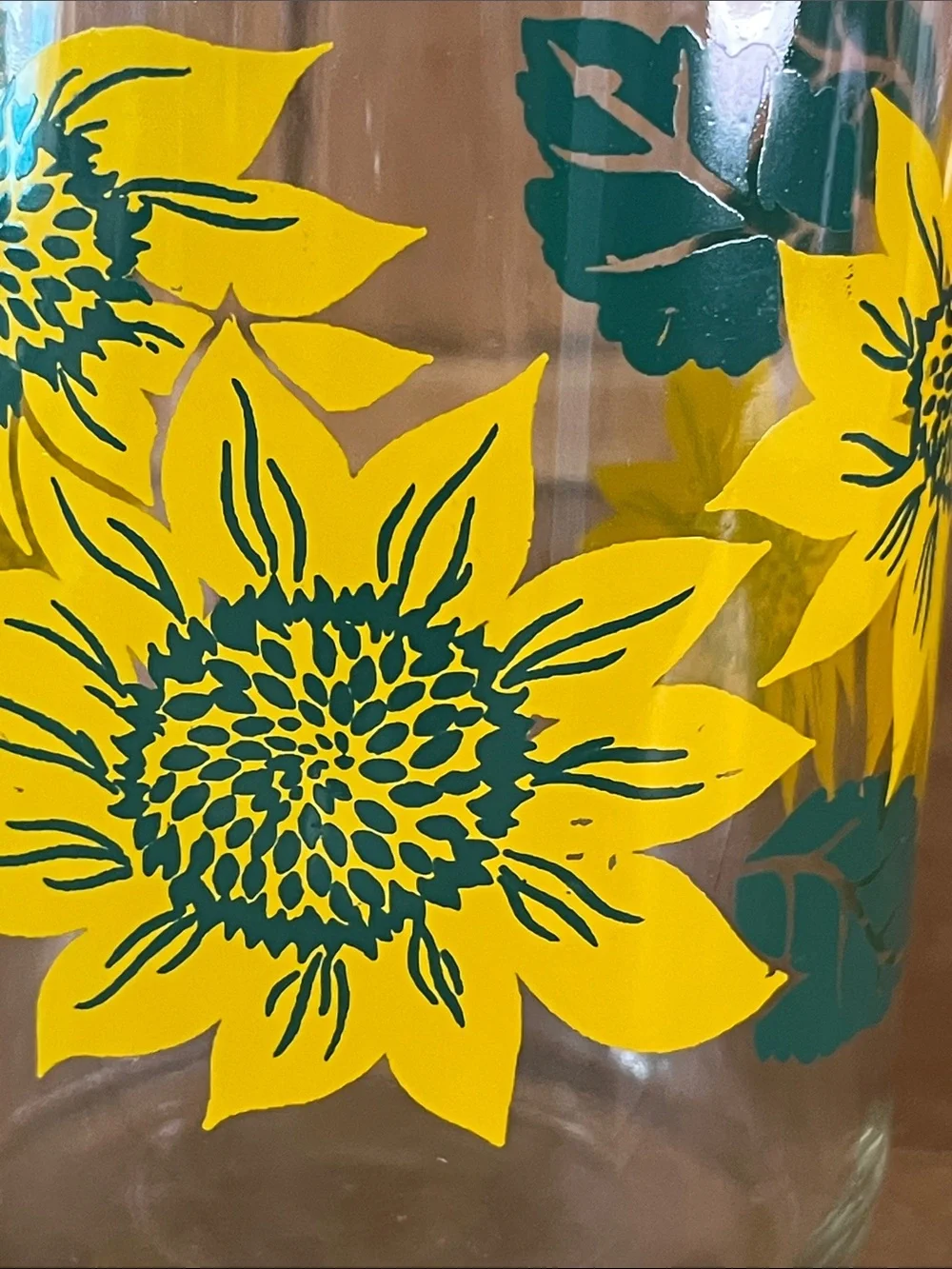 Vintage 1980’s Le Parfait Sunflower Glass Decanter, made in France. No Lid.